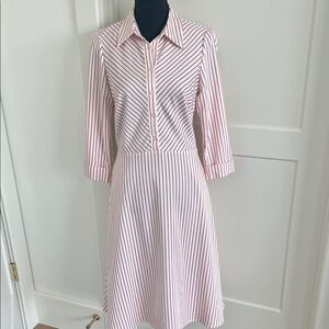 Daniel Cremieux Red and White Striped Long Sleeve Dress